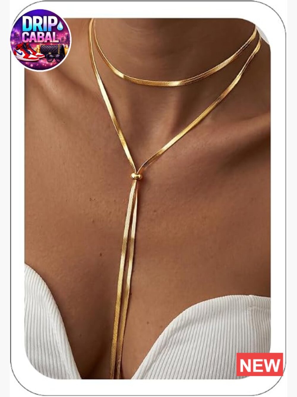14K Gold Plated Waterproof Y-Necklace Set with Snake Chain Choker Adjustable